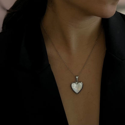 Collar Relicario Heart Silver Madre Perla